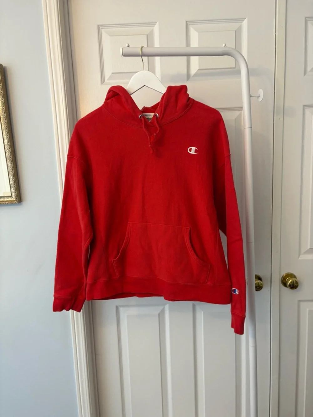 Champion Red Hoodie Sweatshirt Size Large Cotton - Picture 8 of 10